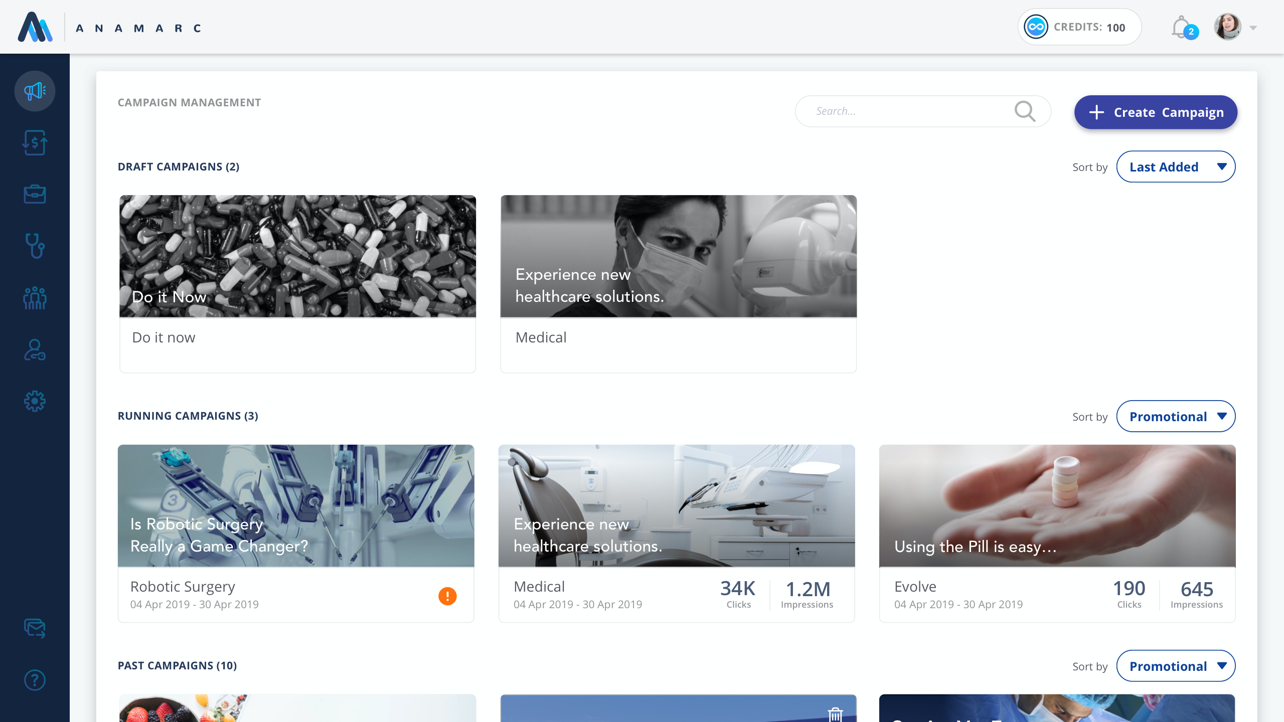 Anamarc campaign management dashboard